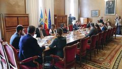 Reuni�n de la junta de portavoces del parlamento asturiano, con la ausencia de los dos diputados de Vox, en la que se ha acordado suspender en el parlamento asturiano la actividad ordinaria durante una semana como medida de precauci�n ante la epidemia de coronavirus