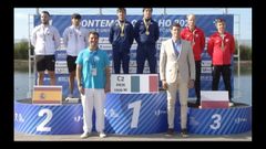 Los canostas Yeray Garca (Piragismo Illa de Arousa) y Pedro Torrado (As Torres-Romara Vikinga), plata en el podio del C2 1.000 del Campeonato del Mundo Universitario de Piragismo.