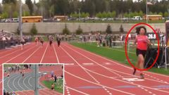 La atleta trans Aayden Gallagher aventajando a sus rivales femeninas en la competicin de los 200 metros lisos celebrada el pasado domingo en la localidad estadounidense de Sherwood, Oregon