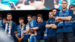 Jugadores del Real Oviedo durante la celebracin del ascenso a Primera Divisin