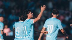 Hugo �lvarez, celebrando uno de sus goles con el primer equipo del Celta esta pretemporada.