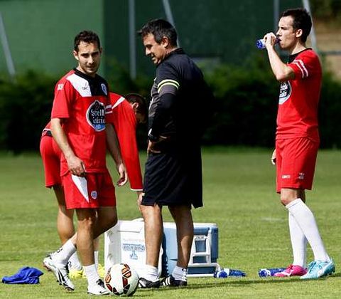 Ferreiro, Pe�n y David L�pez, durante el entrenamiento del s�bado en A Campi�a. 