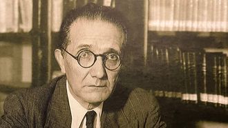 Detalle do retrato de Castelao realizado por Eduardo Blanco Amor no Centro Ourensn de Bos Aires arredor de 1948.