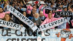 Afici�n del Celta, en la grada de animaci�n de Bala�dos durante el duelo ante el Lyon.