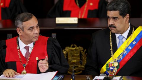 Maikel Moreno y Nicol�s Maduro, en la apertura del a�o judicial, en enero pasado