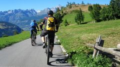 Dos ciclistas en los Alpes