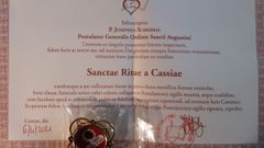 Certificado de la reliquia de Santa Rita