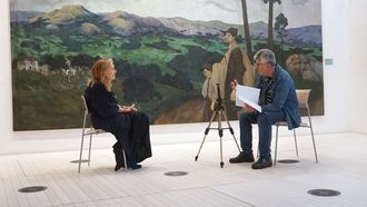 Xan Leira e �ngeles Tilve, no Museo de Pontevedra, nunha charla mantida fronte ao lenzo de Castelao �Cego con lazarillo� (ca. 1915).