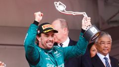 Fernando Alonso.Fernando Alonso, piloto de Aston Martin, celebra su segundo puesto en el Gran Premio de M�naco