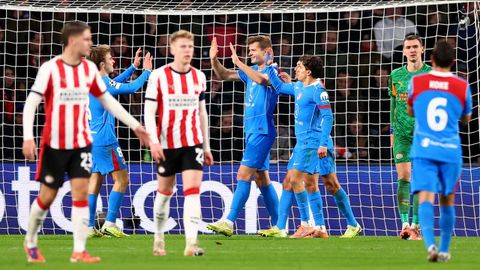 Alexander Sorlothcelebra el tercer gol del Atltico conPablo Barriosy Giuliano Simeone