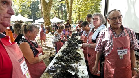 La organizacin preparando los mejillones este domingo