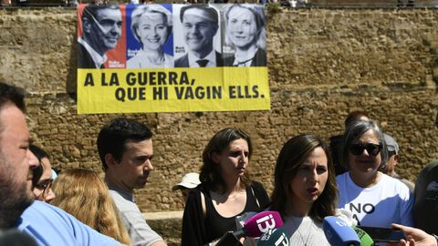 Ione Belarra, este viernresr en Palma en la presentacin de la campaa A la guerra, que vayan ellos, en alusin al presidente Pedro Snchez, Ursula Von der Leyen (presidenta de la Comisin Europea), Mark Rutte (secretario general de la OTAN) y Kaja Kallas (vicepresidenta de la Comisin Europea) 