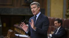 El líder del PP, Alberto Núñez Feijoo, este miércoles en el Congreso.