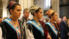 Reina de Asturias y Damas de Honor durante la misa en honor a San Mateo en el a�o 2013