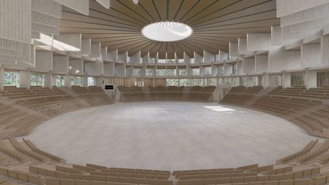 Recreaci�n�do interior do edificio multiusos de Bastiagueiro, Oleiros