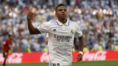 Rodrygo Goes.Rodrygo Goes celebra un gol con el Real Madrid