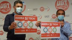 El secretario general de Comisins Obreiras, Ramn Sarmiento, y el de UGT, Jos Antonio Gmez, en la presentacin de las movilizaciones