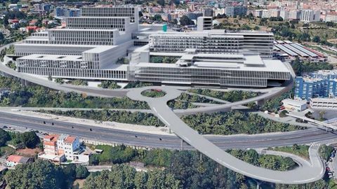 Recreacin virtual de la imagen frontal que tendr el Novo Chuac de A Corua con los nuevos accesos modificados para evitar la construccin de la macroglorieta en altura sobre la avenida de A Pasaxe o As Xubias (AC-12).