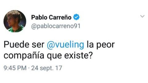 Mensaje de Carre�o en Twitter contra Vueling