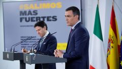 Pedro S�nchez, durante su comparecencia junto a Giuseppe Conte