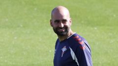 El entrenador del Celta, Claudio Gir�ldez, en el entrenamiento de este viernes.