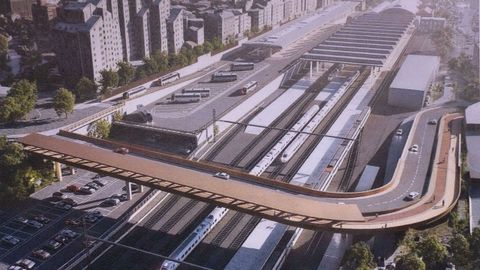Recreacin de la pasarela para peatones, ciclistas y automviles sobre la intermodal