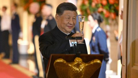 El presidente chino Xi Jinping durante la cena de gala que ha ofrecido en su honor Donald Trump