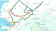 El plano se�ala en rojo los tramos que permanecer�n cerrados al tr�fico durante los principales actos y en verde los itinerarios alternativos habilitados para la circulaci�n.