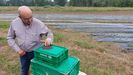 Fraga, con semillas de nabo que ya plant en esta finca de Santaballa, al fondo, y que usar en otra parcela de Codesido