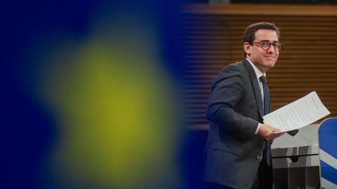 Stephane Sejourne, Executive Vice-President of the European Commission for Prosperity and Industrial Strategy, speaks during a press conference on the Action Plan on Steel and Metals following the European Commission College meeting in Brussels, Belgium