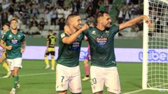 Celebraci�n del tanto de la victoria ante el Zaragoza en A Malata