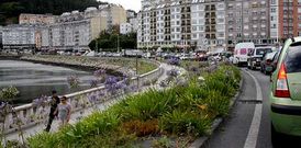 Los atascos de tr�fico, habituales en verano, en la traves�a de Viveiro. 