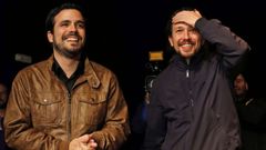 Los l�deres de Izquierda Unida, Alberto Garz�n, y de Unidas Podemos, Pablo Iglesias, en una imagen de archivo