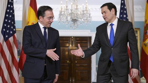 Jos� Manuel Albares y Marco Rubio, durante su primer encuentro oficial en Washington