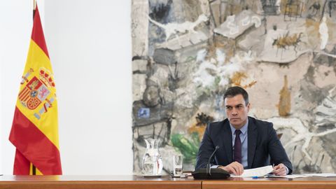 El presidente del Gobierno, Pedro S�nchez, durante la reuni�n del comit� cient�fico en la Moncloa 