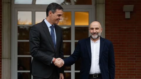 El presidente del Gobierno, Pedro Snchez, se rene con el diputado del BNG, Nstor Rego, el psado mes de marzo, en el Palacio de la Moncloa.