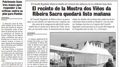 Una p�gina de La Voz publicada el 11 de mayo de 1999 informaba sobre los preparativos de la quinta Mostra dos Vi�os da Ribeira Sacra, que se celebrar�a unos d�as m�s tarde