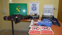 Cebos con alfileres y otros objetos incautados en el domicilio del sospechoso, en la capital ourensana