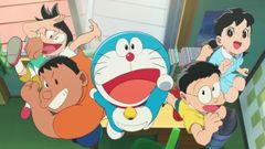 Doraemon, el gato c�smico, junto a Nobita, Gigante, Suneo y Shizuka