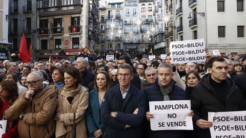 Feijoo, entre los miles de asistentes a la concentracin contra la mocin de censura que har alcalde de Pamplona al candidato de Bildu con los votos del PSOE, Geroa Bai y Podemos.
