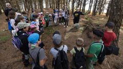 Imagen de archivo de nios de Laxe participando en un proyecto de plantacin de especies autctonas en el bosque de A Insua