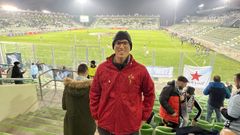 Hugo Castro, aficionado lalinense del Celta, en el Ludogorets Arena este jueves.