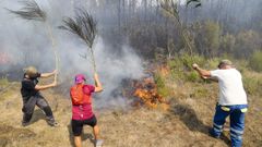 Vecinos luchando contra el incendiodeclarado enMelide.