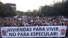 Asistentes a la manifestaci�n por el derecho a la vivienda que ha recorrido las calles de C�rdoba este domingo.