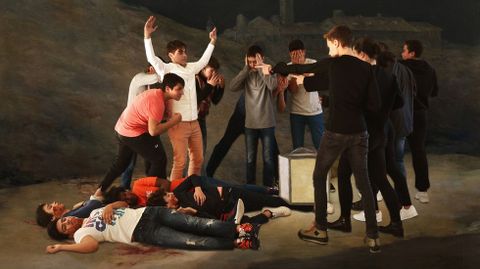 Alumnos del instituto Galaxia, de Ribeira, posan imitando la pintura de Goya. 