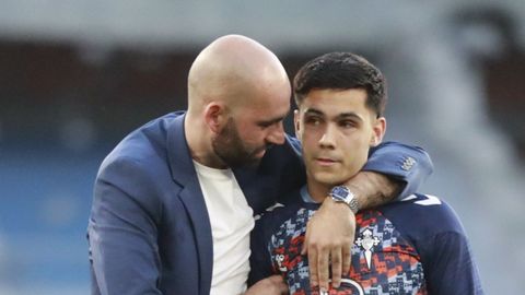 Hugo Sotelo y Claudio Gir�ldez, tras un partido del Celta la temporada pasada.