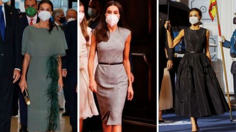 Letizia, con el vestido verde del concierto, el working girl de las audiencias y el de tafetn negro de la ceremonia