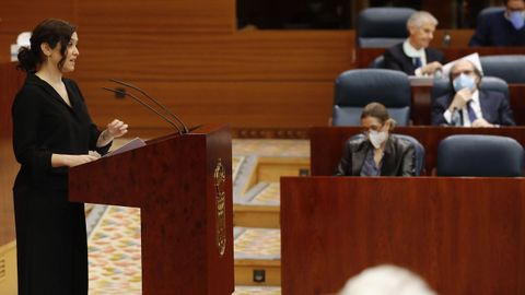 Ayuso, dirigiéndose a la Asamblea de la Comunidad de Madrid durante la sesión de control celebrada este miércoles