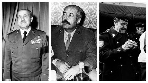 De izquierda a derecha, los golpistas m�s famosos presos en la r�a de Ferrol: Luis Torres, Tejero y Milans del Bosch.