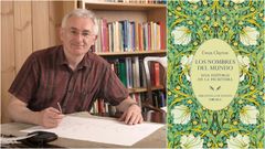El cal�grafo ingl�s Ewan Clayton. A la derecha, portada del ensayo �Los nombres del mundo�.
